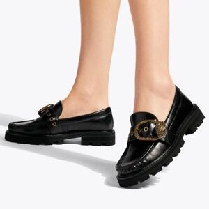 Kurt Geiger London Mayfair chunky black leather loafers with antiqued brass